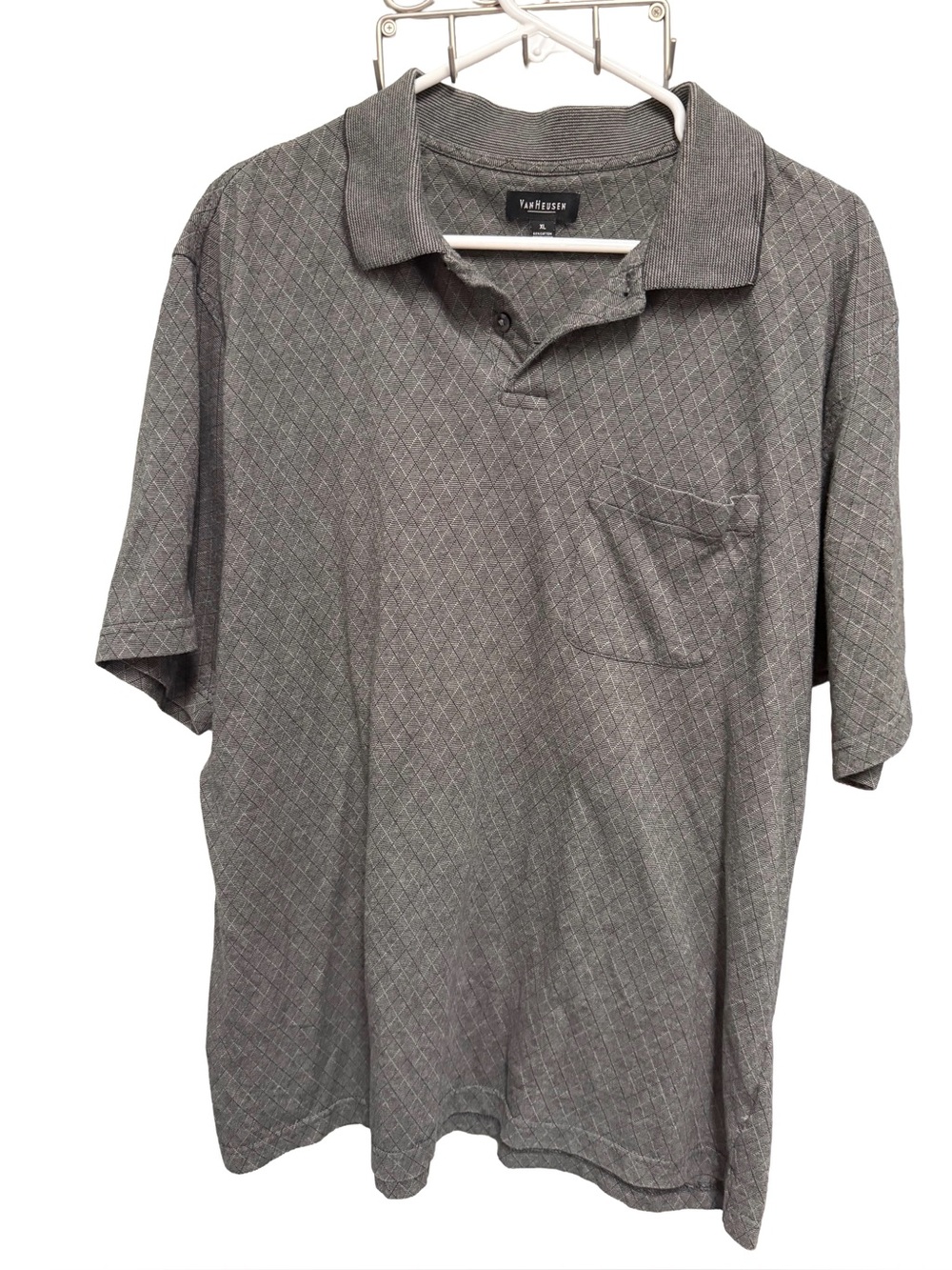 Van Heusen Men's XL Charcoal Diamond-Pattern Polo preppy business casual